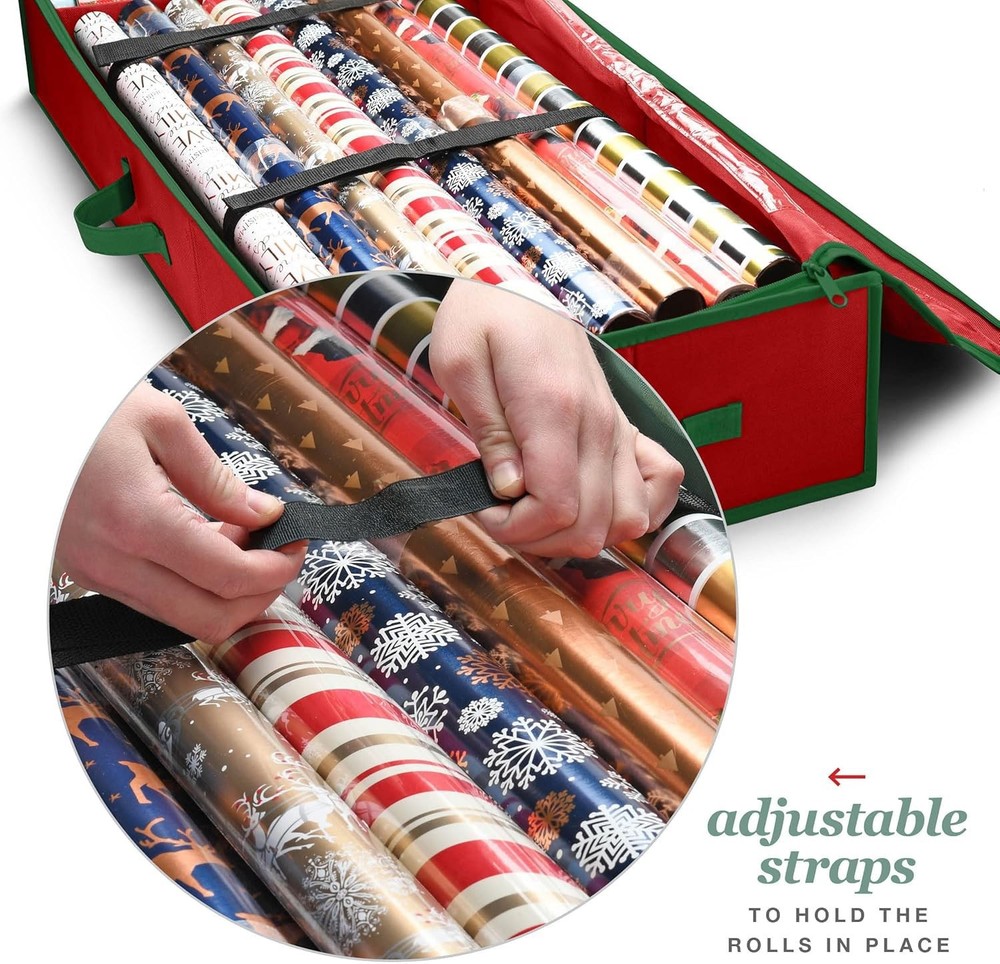 Gift Wrap Organizer with Extra Pockets - Holds 27 Rolls, Heavy Duty Storage