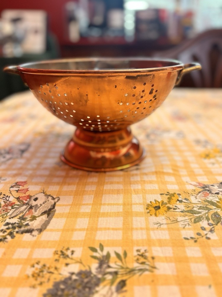 Vintage Colander Solid Copper Footed Pedestal 9" Strainer