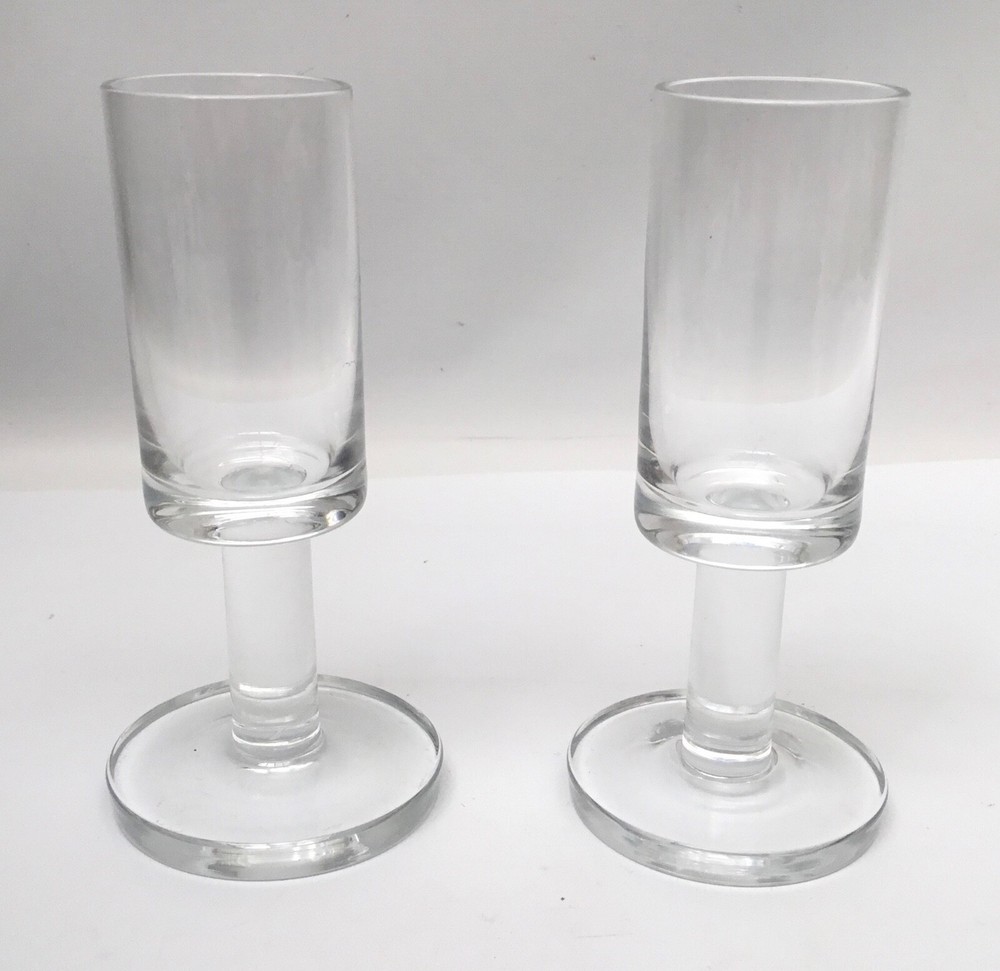 Two MCM Style Cordial Glasses Straight Side Thick Base 5”
