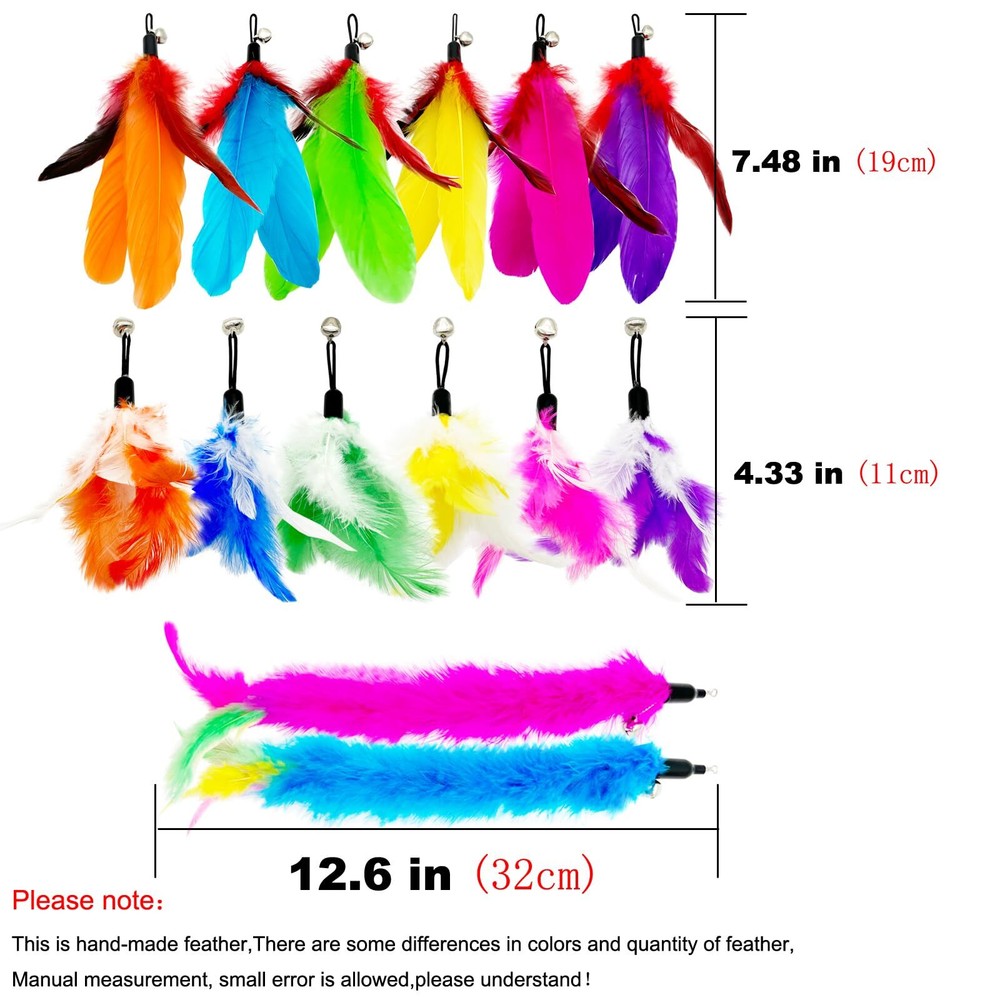 Cat Wand Replacement Feathers Assorted Colors and Sizes Keeps Cats Entertained