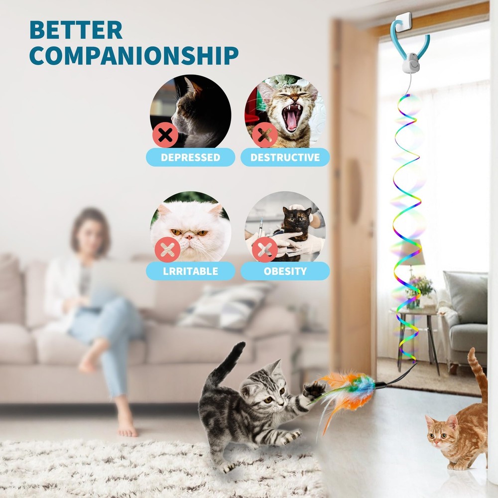 Interactive Cat Toys for Indoor Cats,Automatic String Feather Wand Teaser Enr...