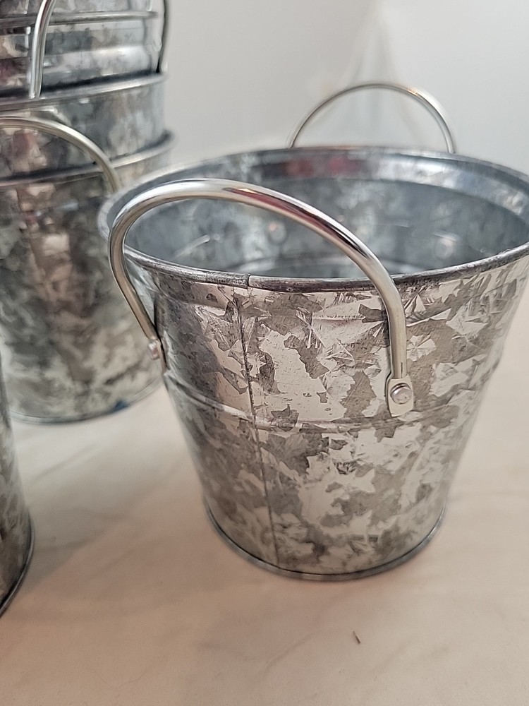 10 Pcs. Aluminum Buckets Double Handle Can Mini Silver Colored Planter Vase
