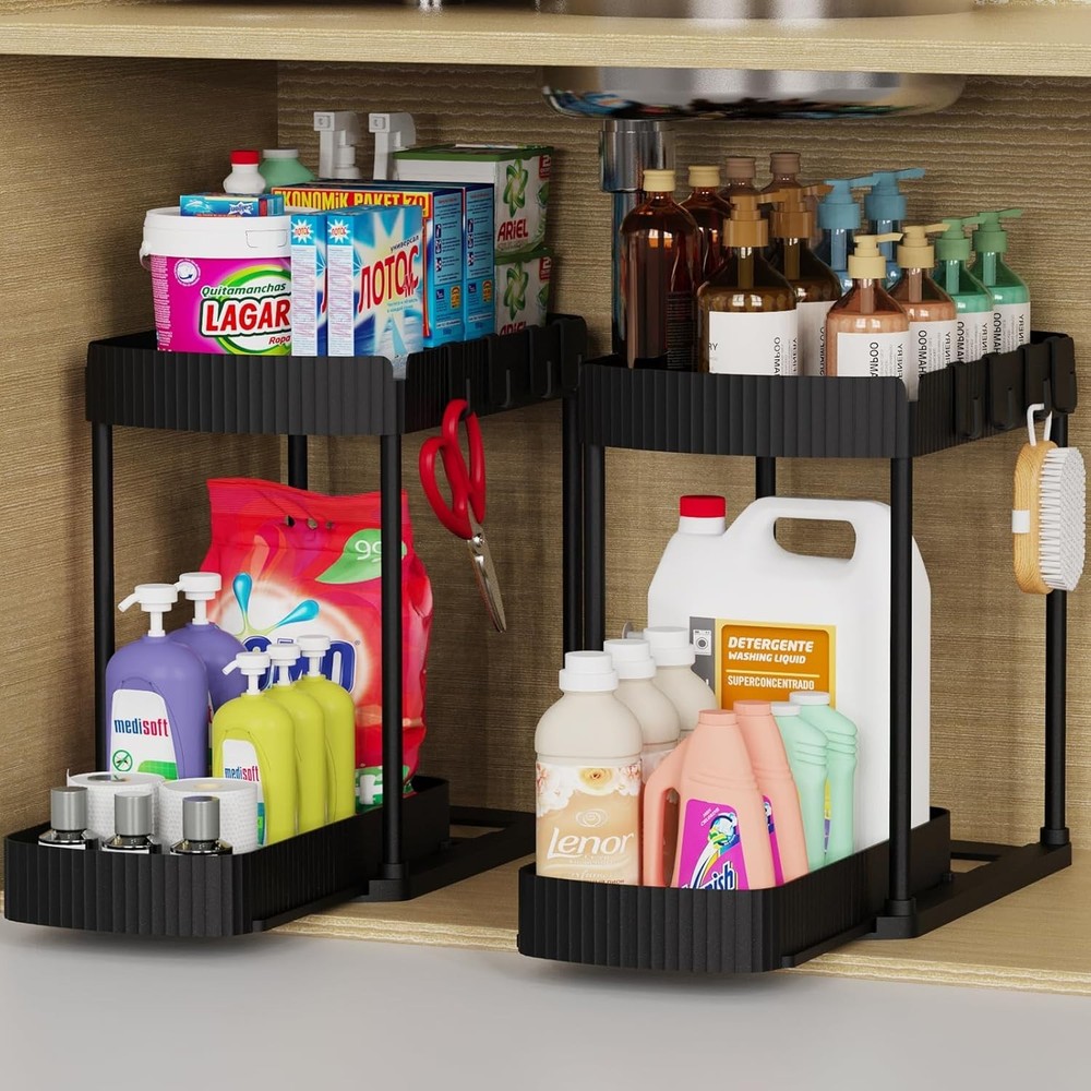 2 PACK Pull-Out Under Sink Organizer Black
