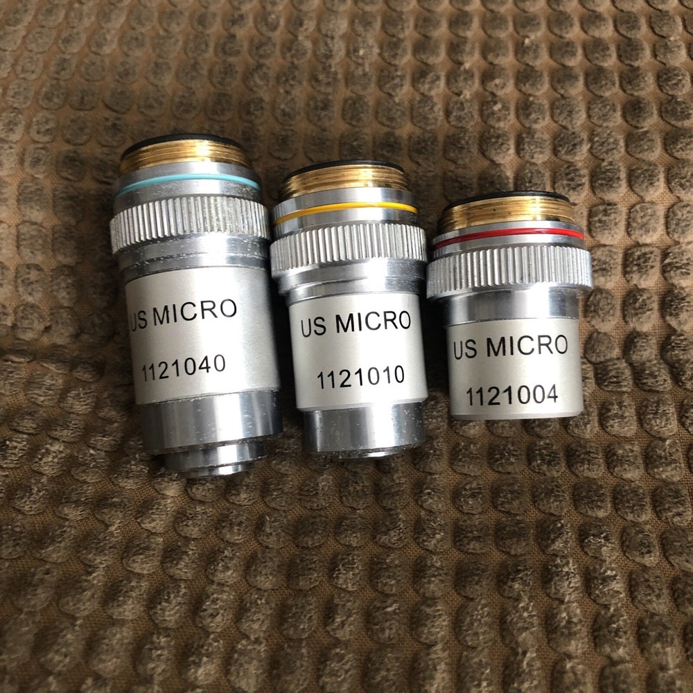 3 pcs US micro microscope objectives 4x 10x 40x