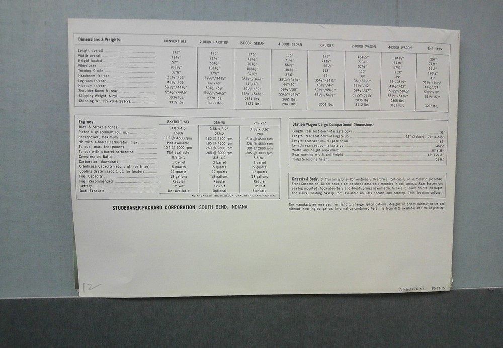 1961 Studebaker Lark Sales Folder