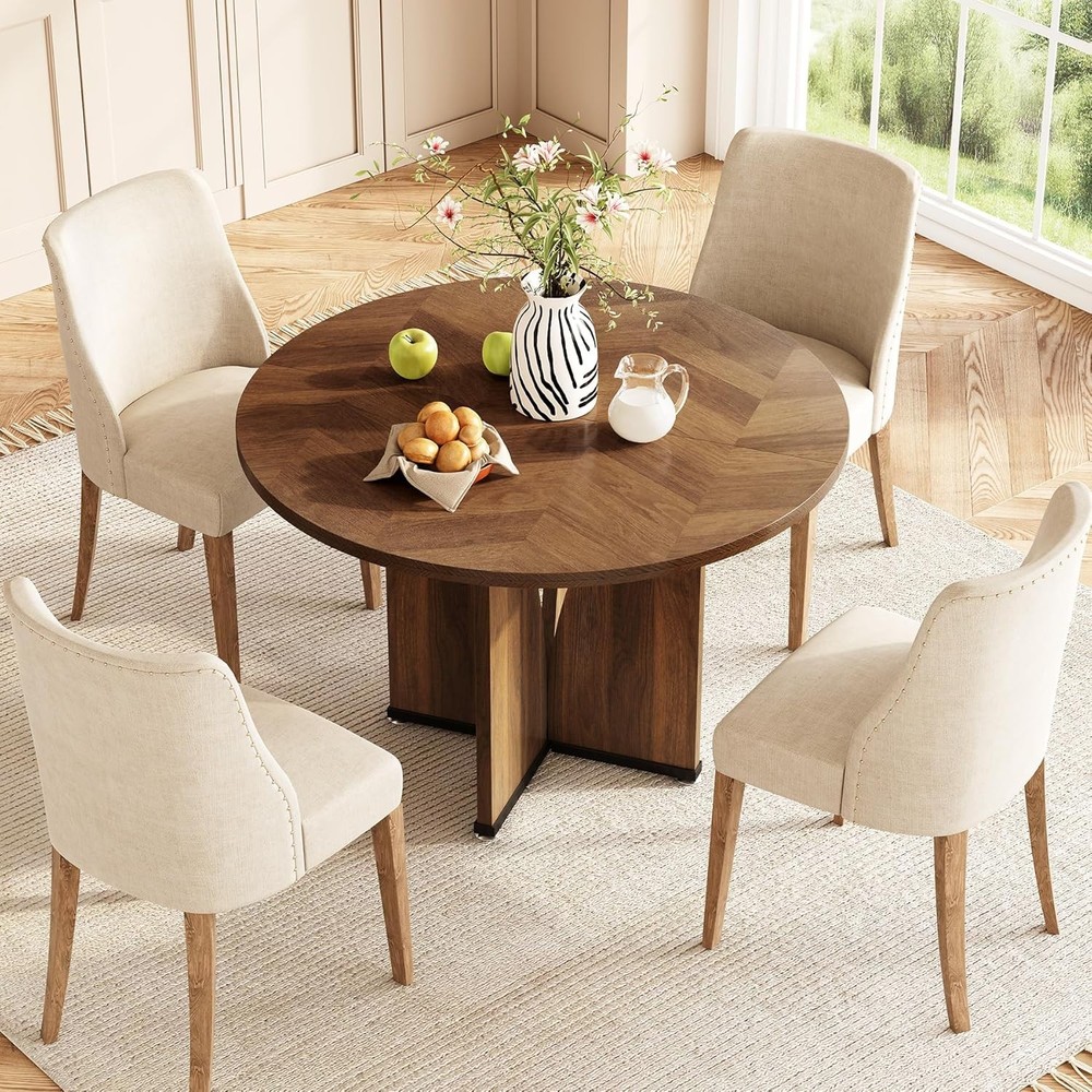 39-Inch Round Dining Table 4 Rustic Kitchen Table W/ X-Shaped Stable Pedestal