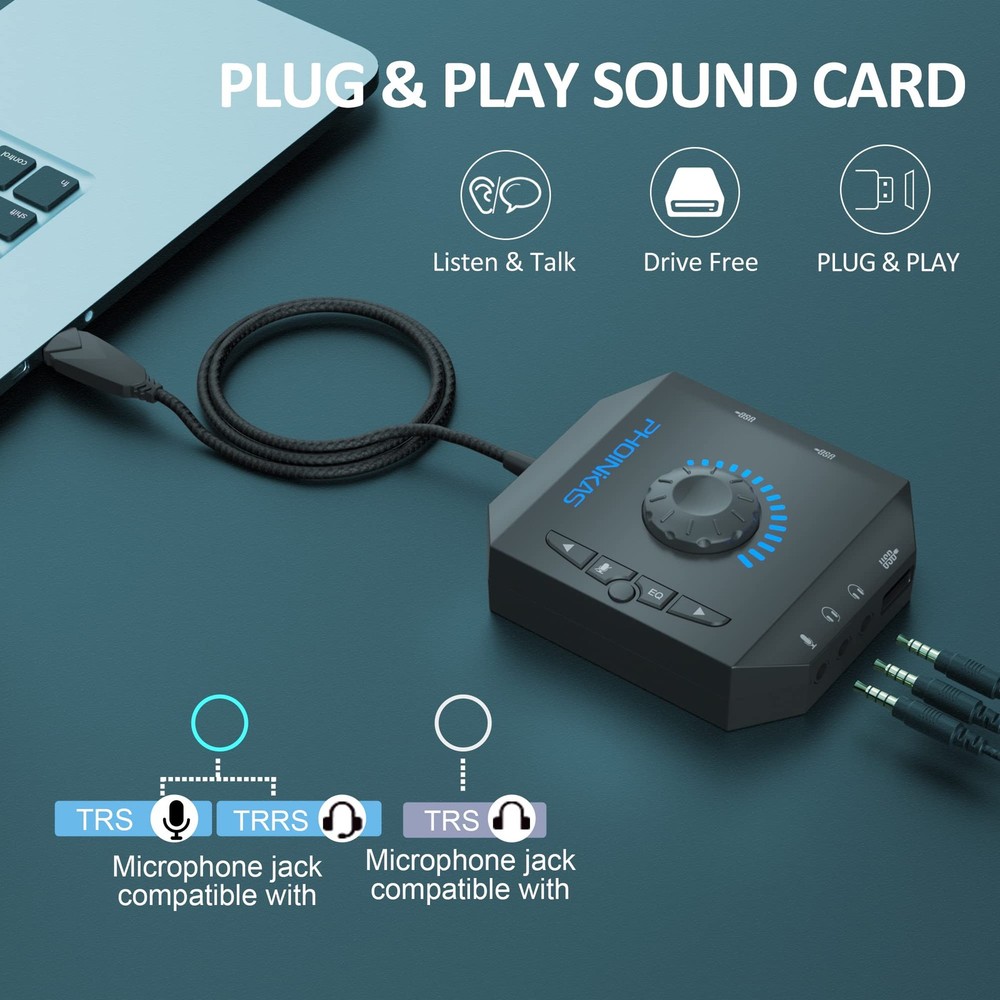 T10 External Sound Card USB Audio Adapter PC Windows Mac Linux Stereo 3.5mm
