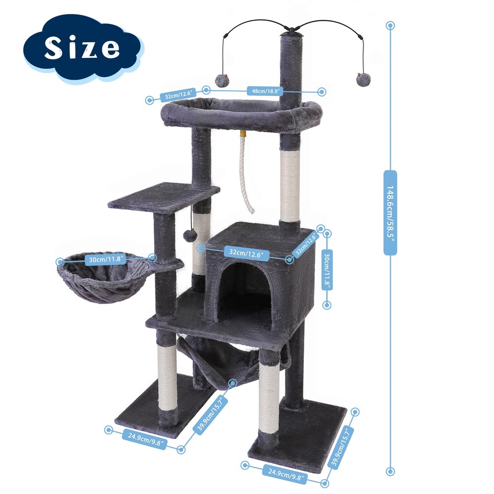 Vibrant Life 58.5inch Multi Level Cat Tree Tower with Interactive Dangling Ball