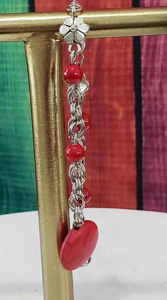 Silver Twisted Chain with Red Agate Stones