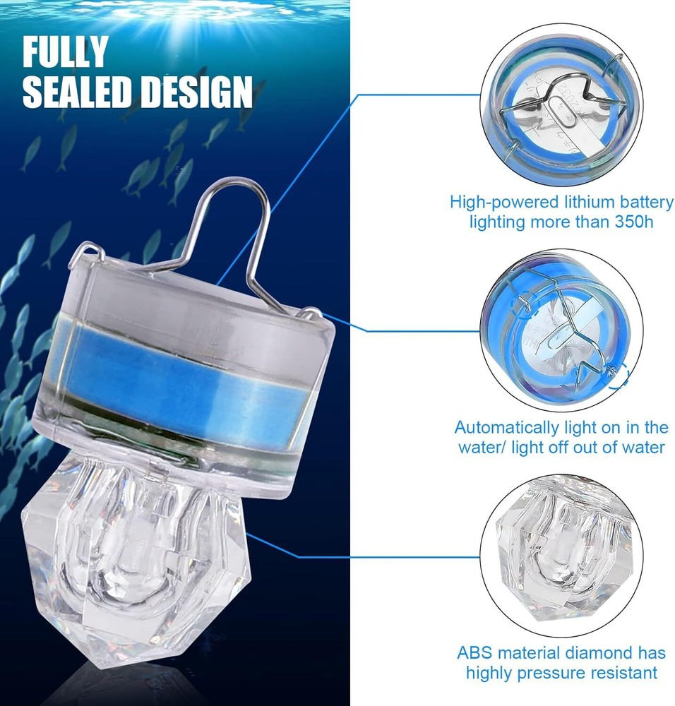 10 Pcs Fishing Flash Light LED Deep Drop Underwater Strobe Bait Lure Lamp Blue