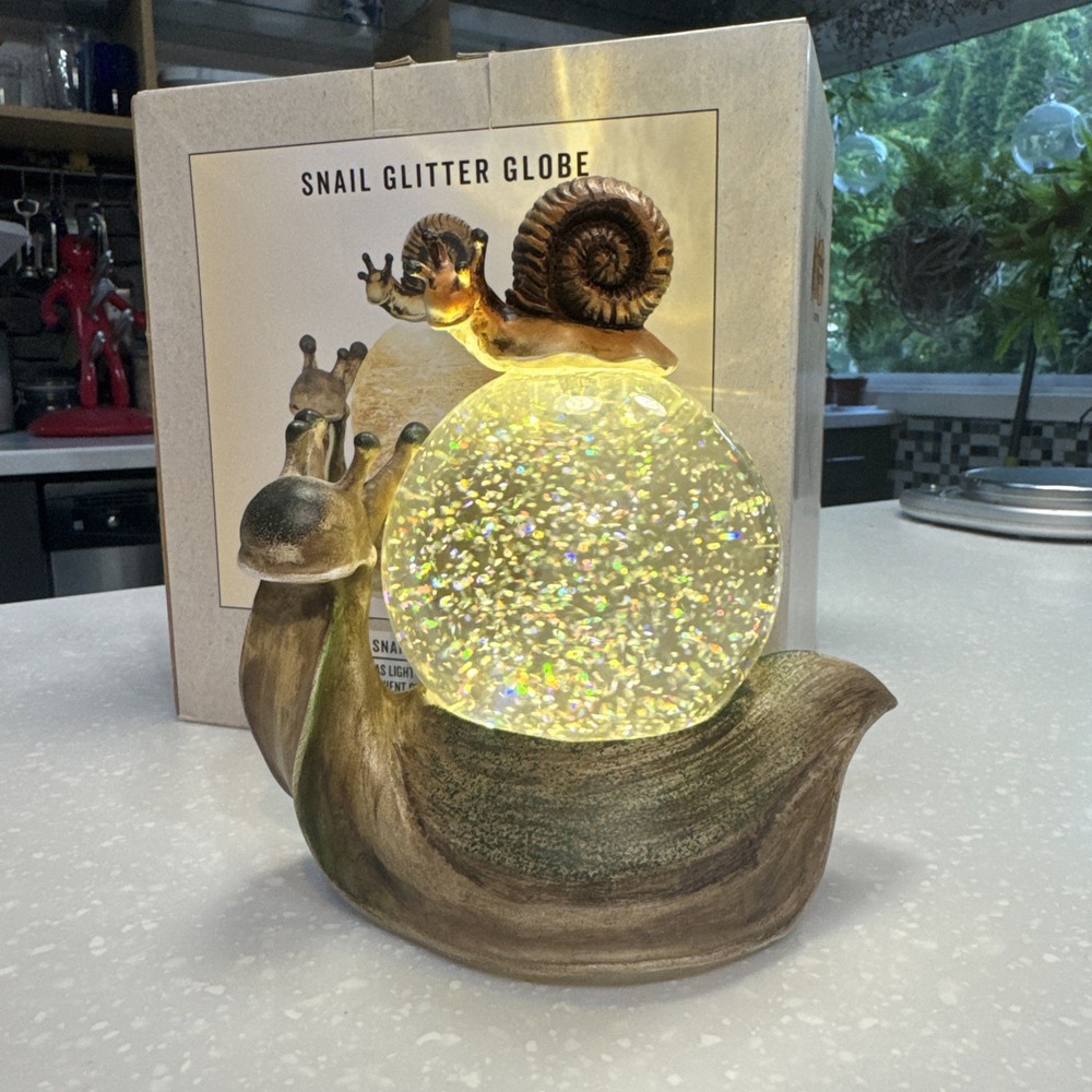 Cracker Barrel Snail Glitter Snow Globe Continual Glitter Motion Cottagecore