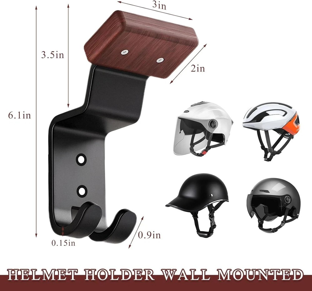 Helmet Holder Wall Mount, Motorcycle Headgear Black & Brown