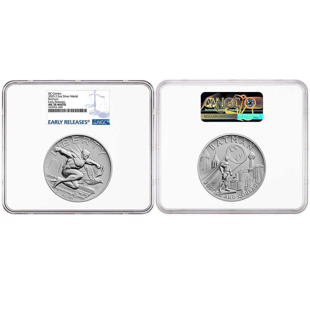 2025 Batman DC Comics 2.5 oz Silver Medal NGC MS70 ER Blue Label