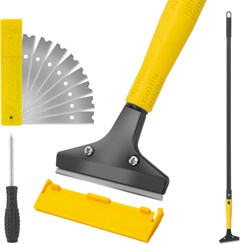 Scraper Tool, 4" Wide Heavy Duty Floor Scraper with 45.7" Long Handle, Razor Bla