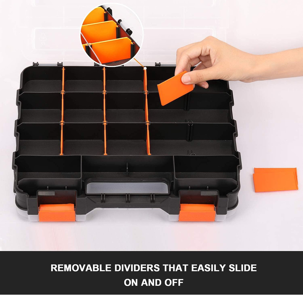 Double Side Tools Organizer, Customizable Removable Plastic Dividers, Hardware B