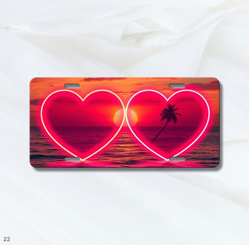 Beautiful Two Hearts Artwork Add Text License Plate Custom Made Gift