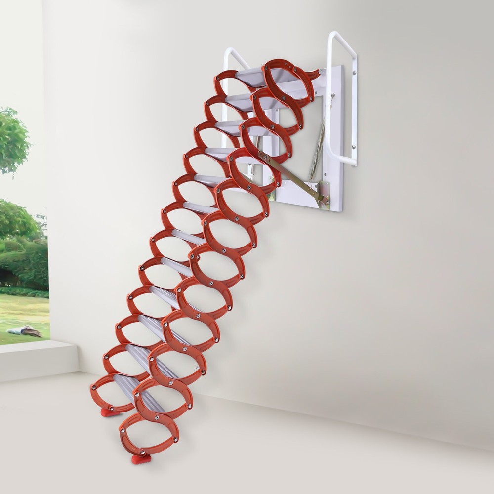 Folding Stairs Attic Ladder Wall-Mounted 12-Steps Retractable Wall Ladder