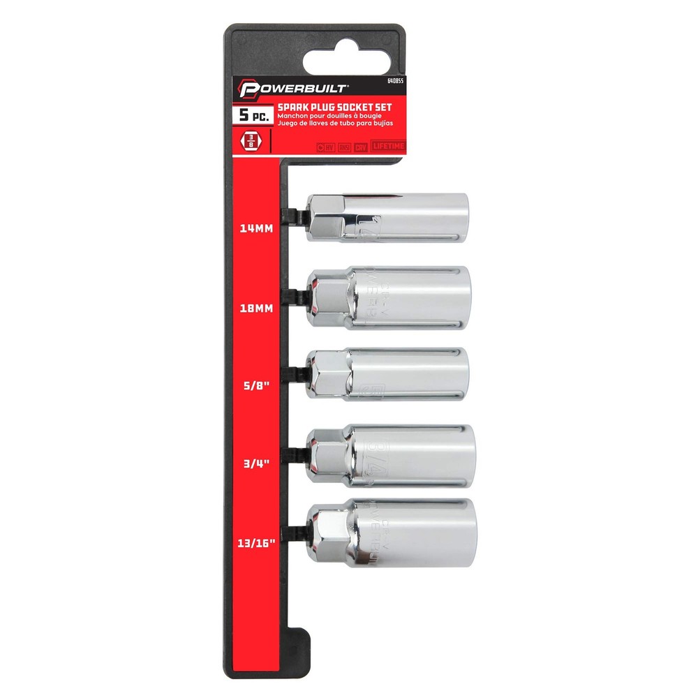 Powerbuilt 3/8-Inch Drive Spark Plug Socket Set, 6 Point, Plug, Grey