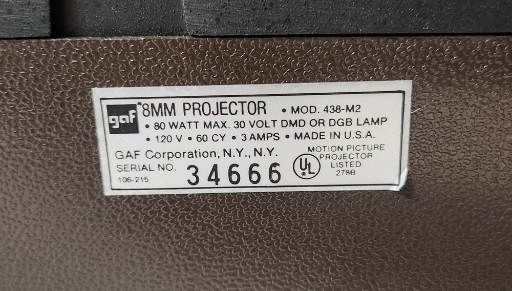 Gaf Anscovision Memory Master 2 8mm Projector (Model 438-M2)