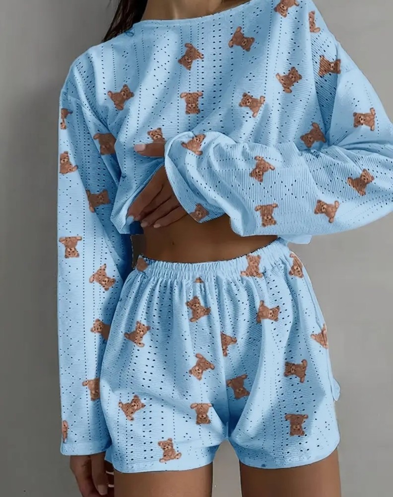 Blue teddy print co-ord set size SSize 6-8