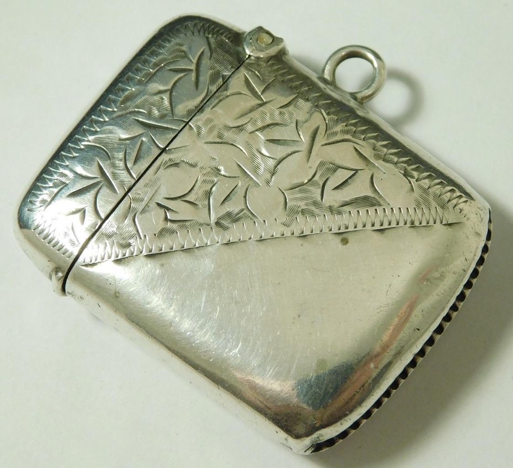 Antique Solid Sterling Silver Vesta Case Matchsafe 1910 Hallmark By Thomas Hayes