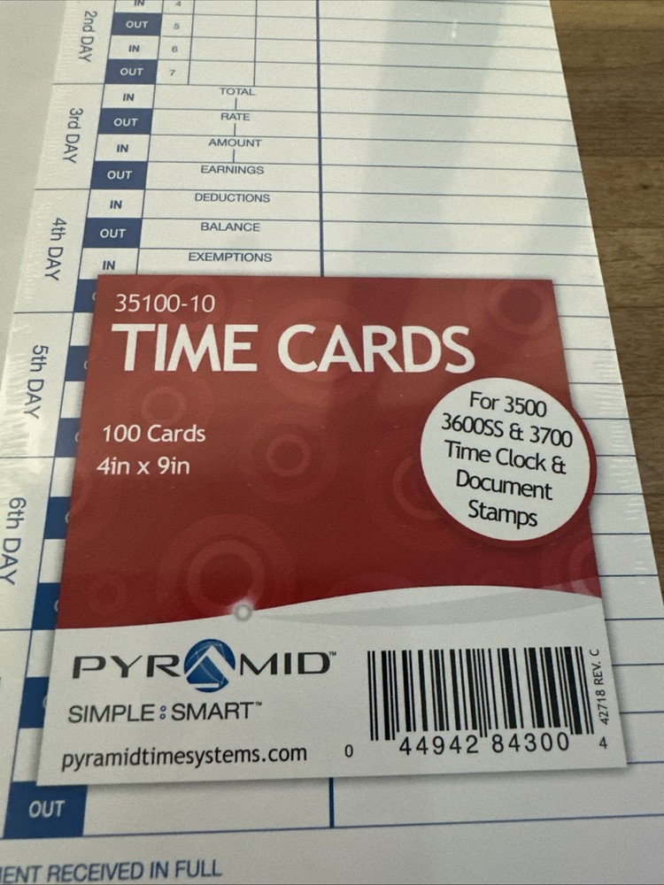 Pyramid™ Time Cards for Pyramid Models 3500, 3600SS & 3700, 4 X 9, 100 Per Pack