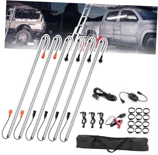 12V Interior Light Bar Kit, Dimmable Camping Lights, 6 PCS White+Amber