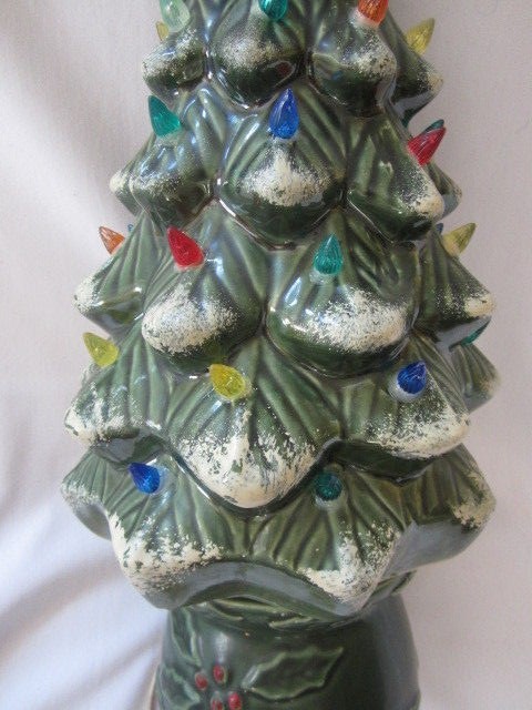 Vintage Green Ceramic Christmas Tree with Light Bulb Base