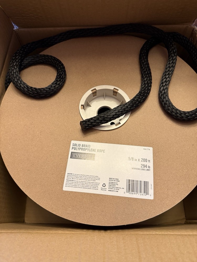 Everbilt- 5/8 in. x 200 ft. Black Solid Braided Polypropylene Rope