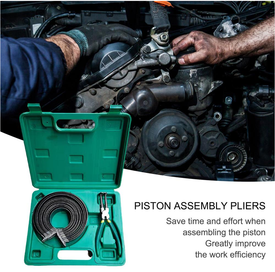 Car Professional Piston Ring Compressor Cylinder Installer Plier & 14 Band Tools