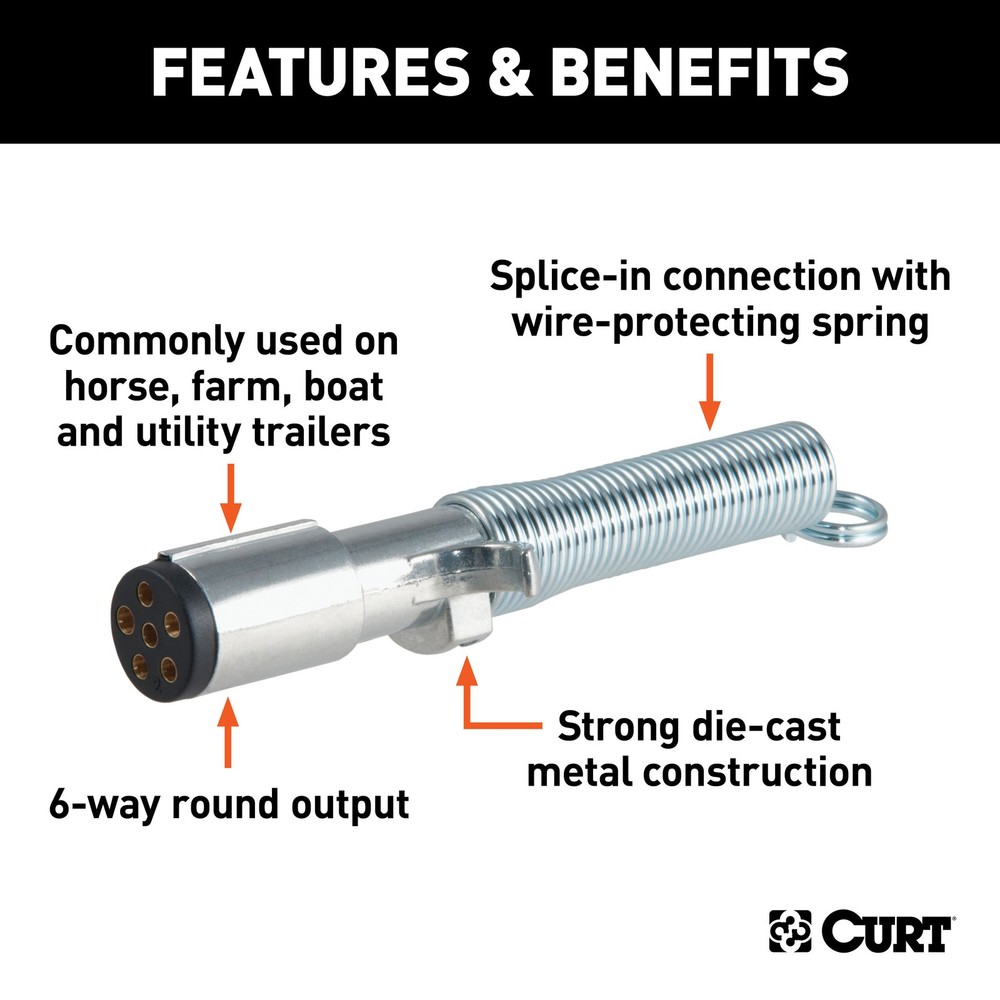 Curt-6-Way Round Connector Plug with Spring (Trailer Side, Packaged)