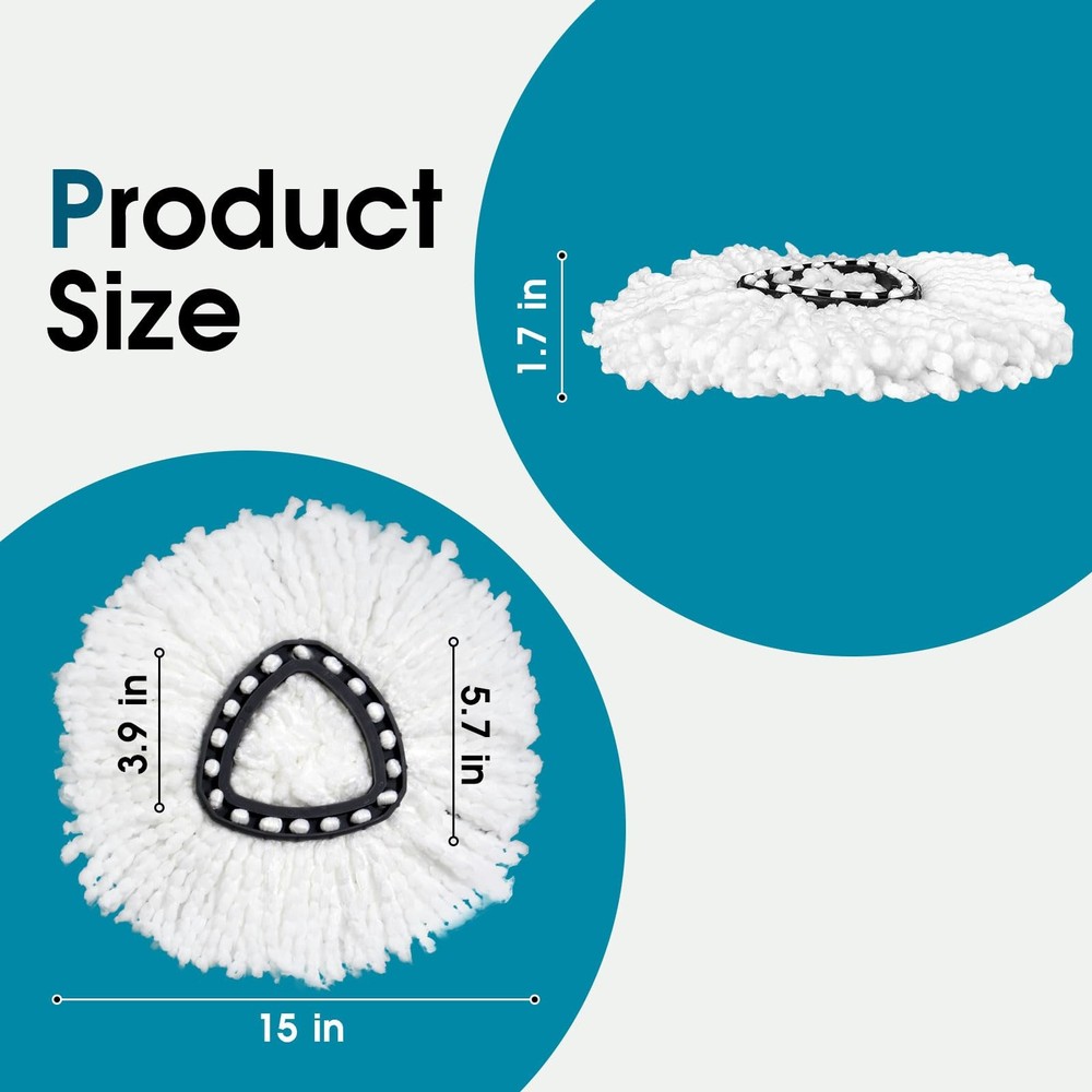 Deep Cleaning Mop Heads 4 Pack, Spin Swivel Compatible, White