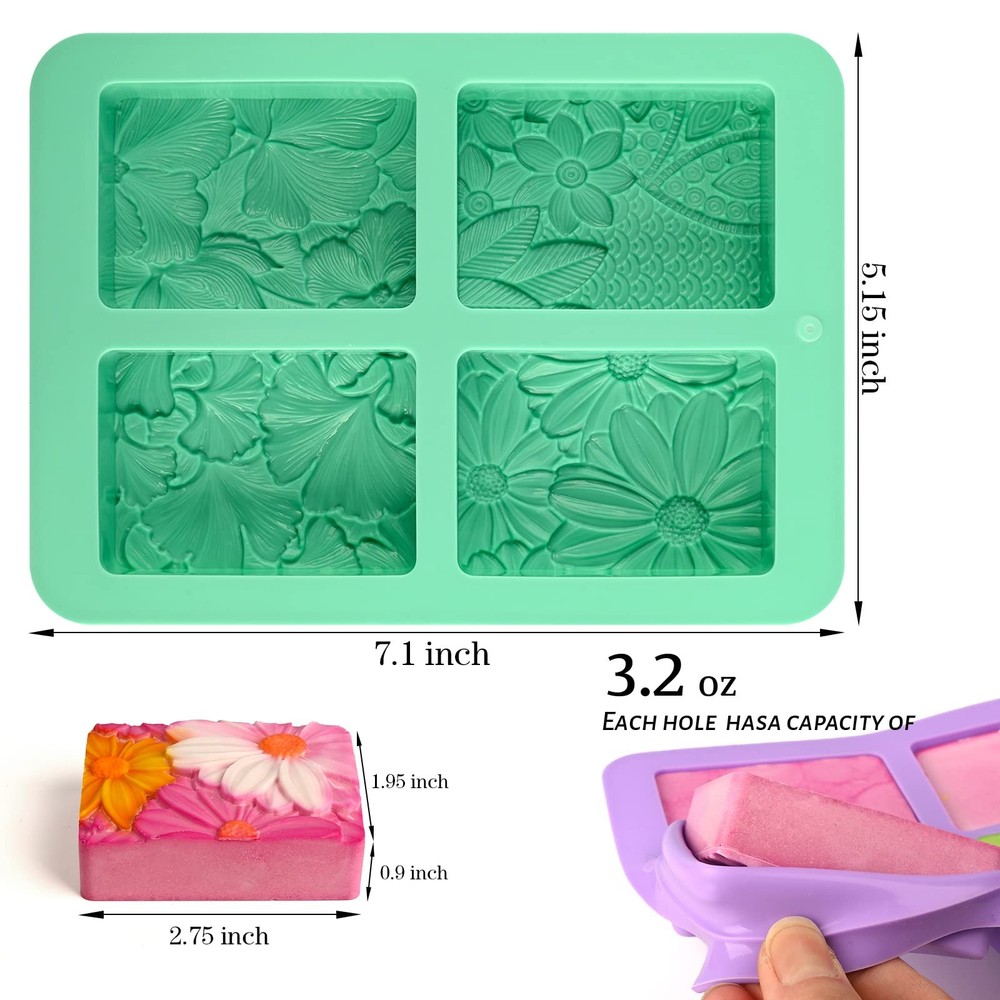 2 Pack Silicone Soap Molds, Rectangle Soap Making Mold, 3D Rectangular Flower