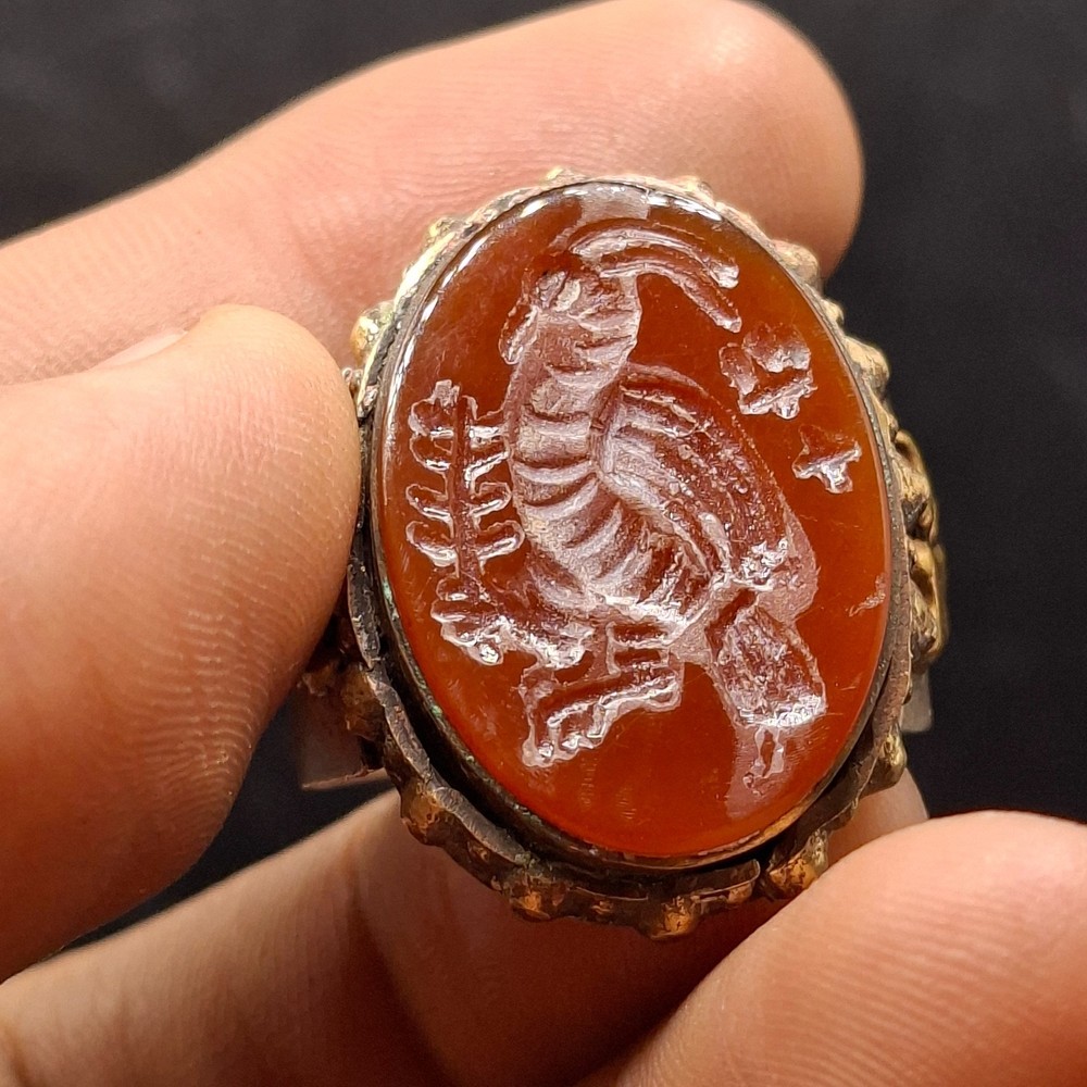 Unique Ancient Roman Carnelian Intaglio Stone Solid Silver Ring