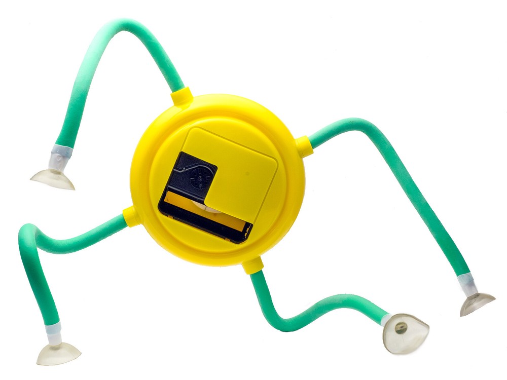 OCTOPUS CLOCK YELLOW CASE ADJUSTABLE LEGS WITH SUCTION CUPS STICK FLAT SURFACE