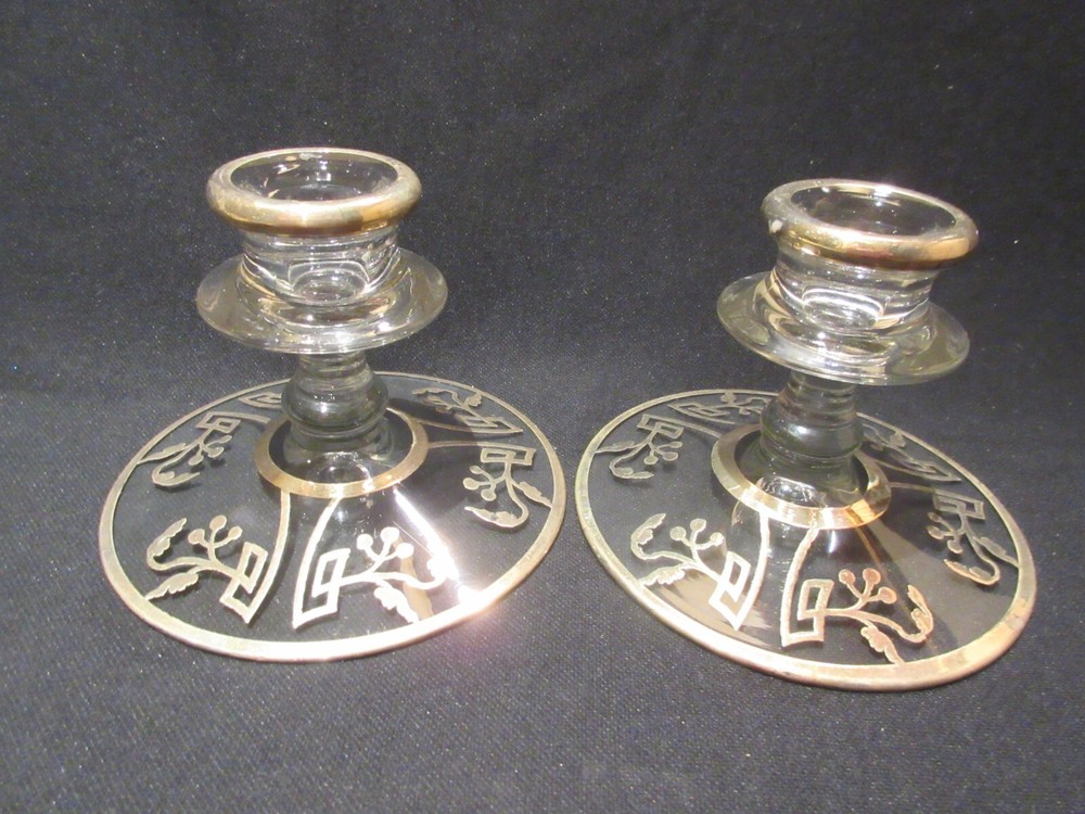 Fostoria #2324 3 1/2" Candlestick Pair with Silver Overlay