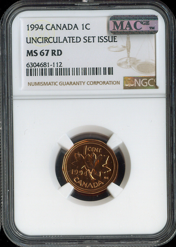 1994 Canada Small Cent 1C NGC MS67 RD MAC - Quality