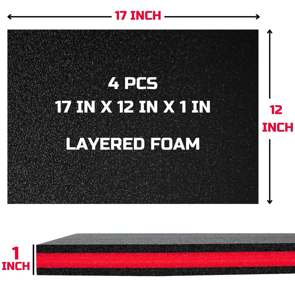 Tool Box Foam 4Pack 17x12x1 inch Foam Inserts for Cases Polyethylene Storage ...
