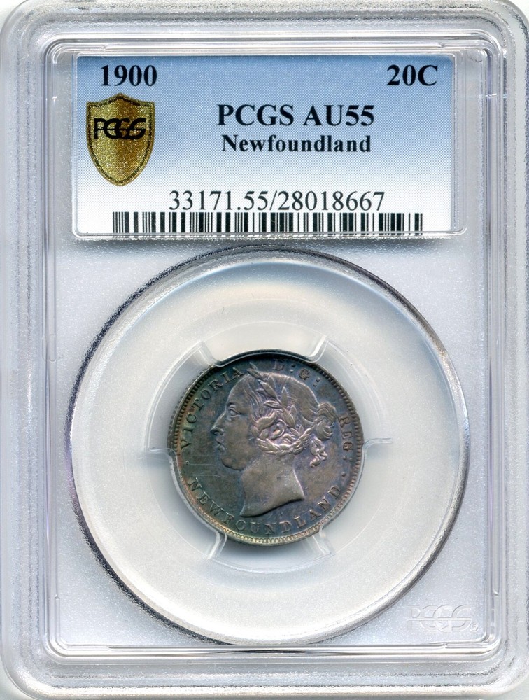 1900 Newfoundland 20 Cent - Choice About Uncirculated, PCGS AU 55