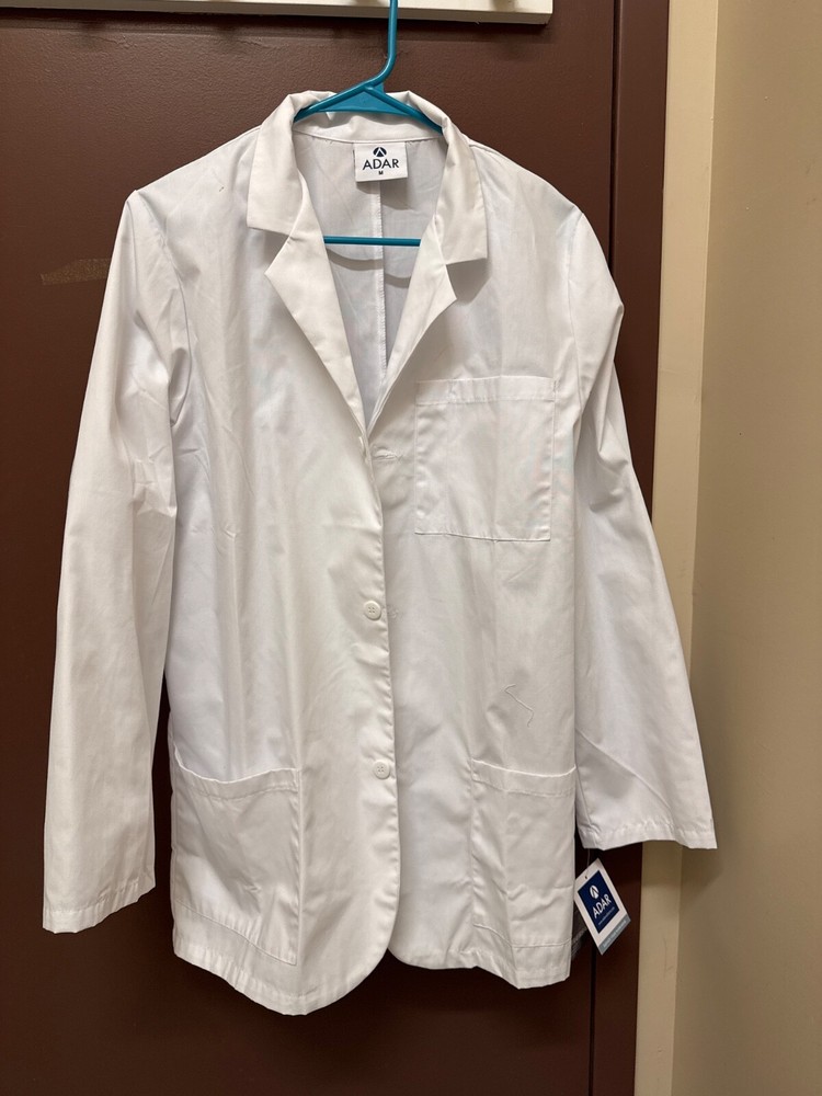 NWT Adar white long sleeve medium unisex short length lab coat