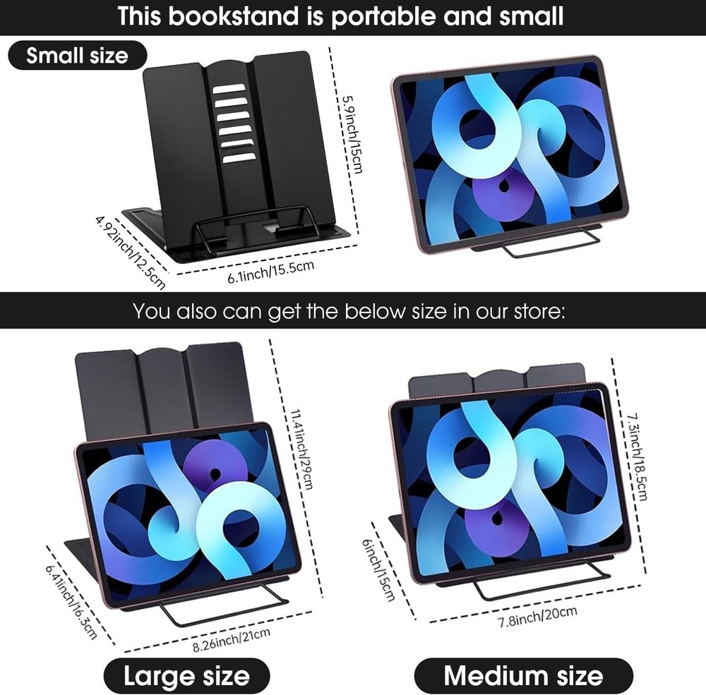 Compact Adjustable Book Stand - Perfect for Recipes, Textbooks & Tablets - Black