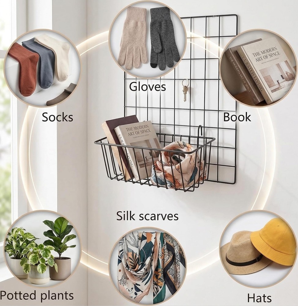 10 PCS Wire Baskets Wall Grid Panel Hanging Wire Basket Hanging Wall Baskets ...