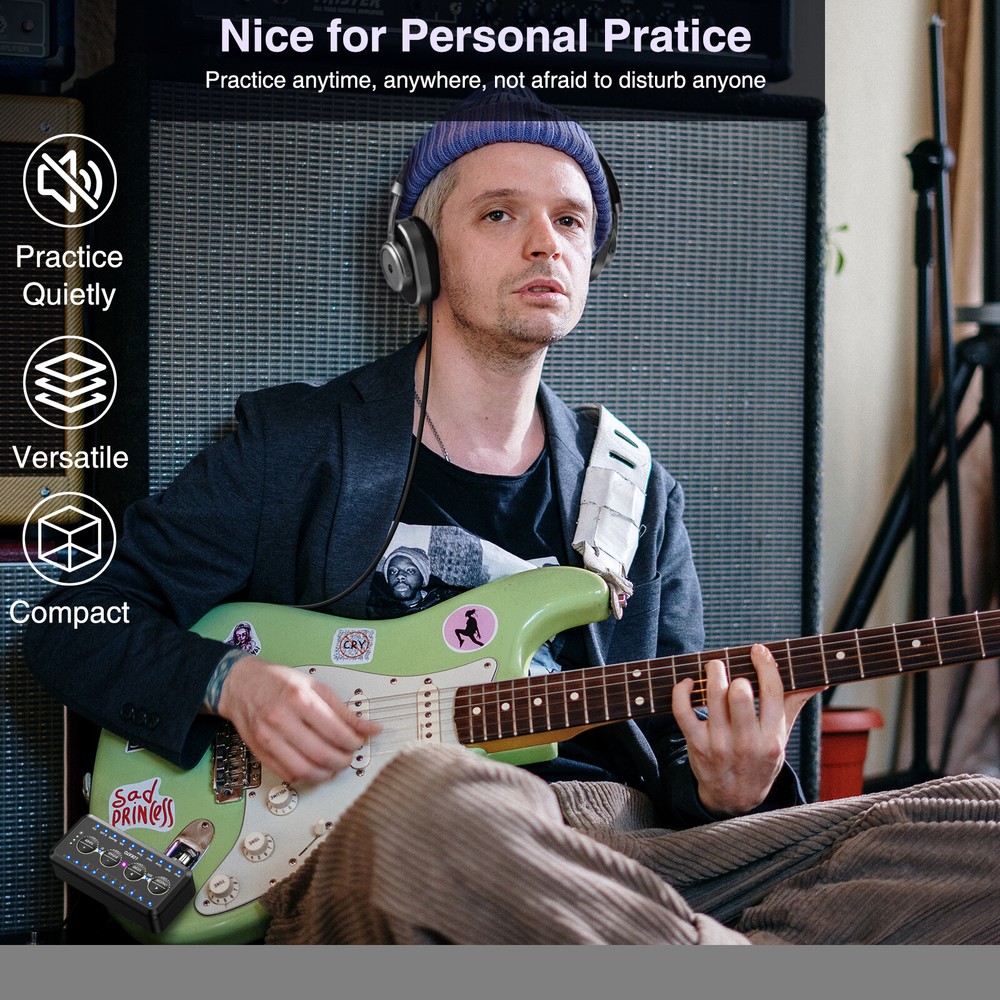 LEKATO Micro Guitar Headphone Amp Rechargeable Multi Effects Mini Amplifier