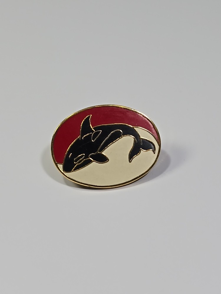 Whale Lapel Pin Black Red & White Background