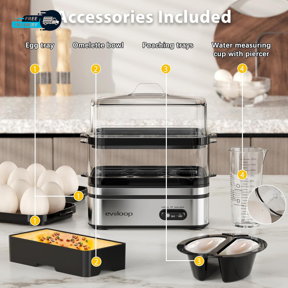 Rapid Egg Cooker Electric 12 Eggs Capacity Soft Medium Hard Boiled Poached