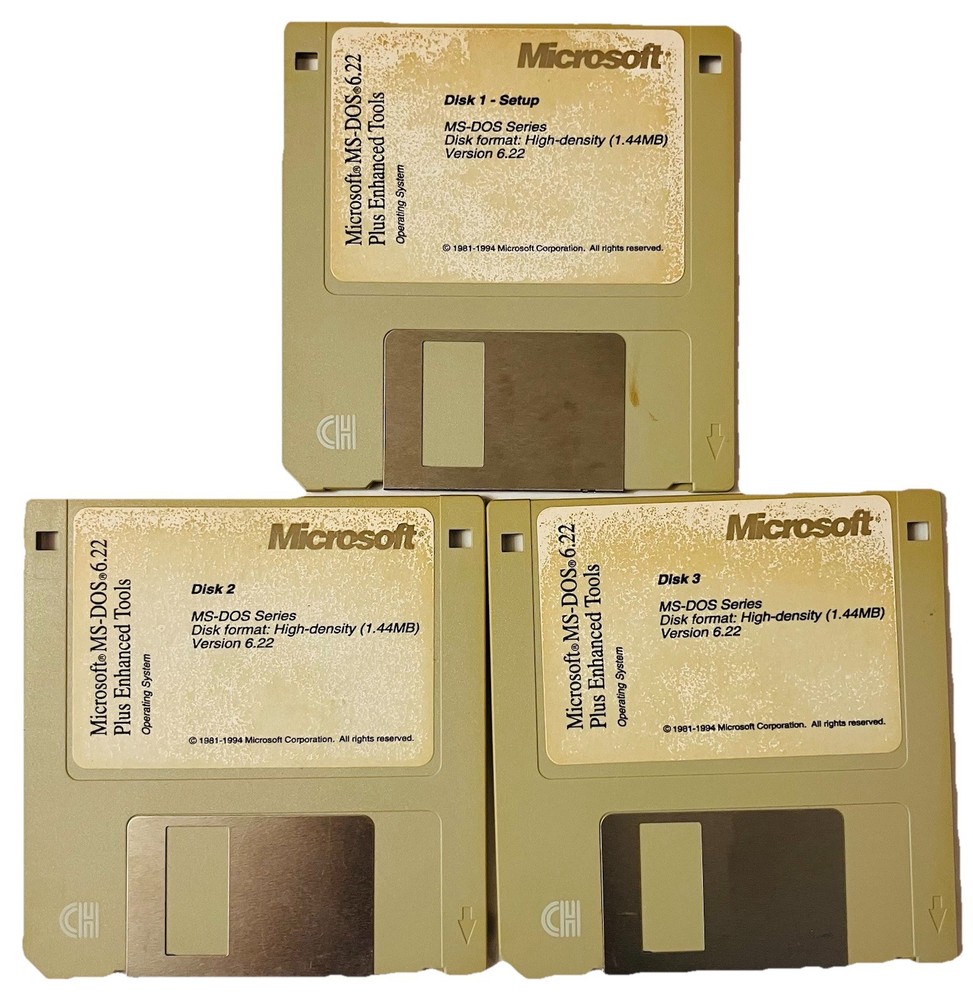 Microsoft MS-DOS 6.22 Plus Enhanced Tools 3.5 Floppy Disk Set Vintage OEM