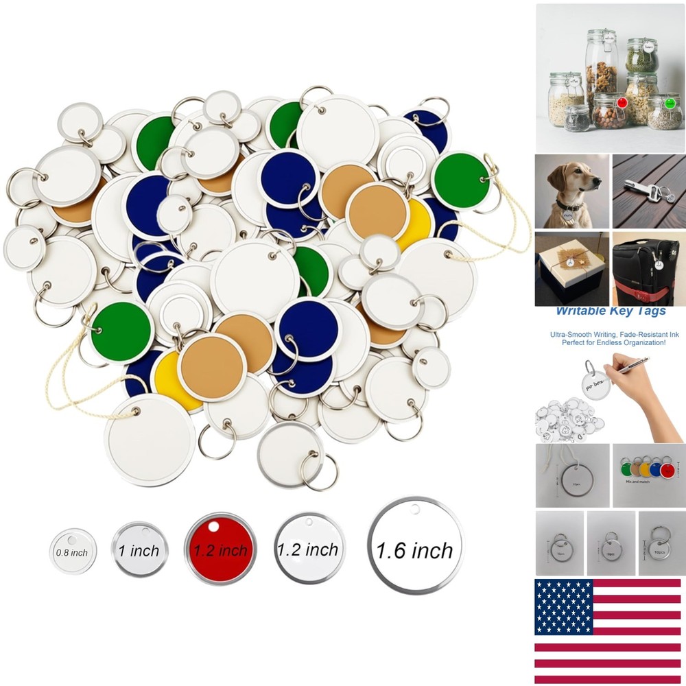 Writable Round Key Chain Tags - 50 Durable Identifiers with Metal Split Rings