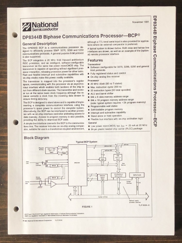 National Semiconductor - DP8344B Biphase Communications Processor - BCP  (1991)