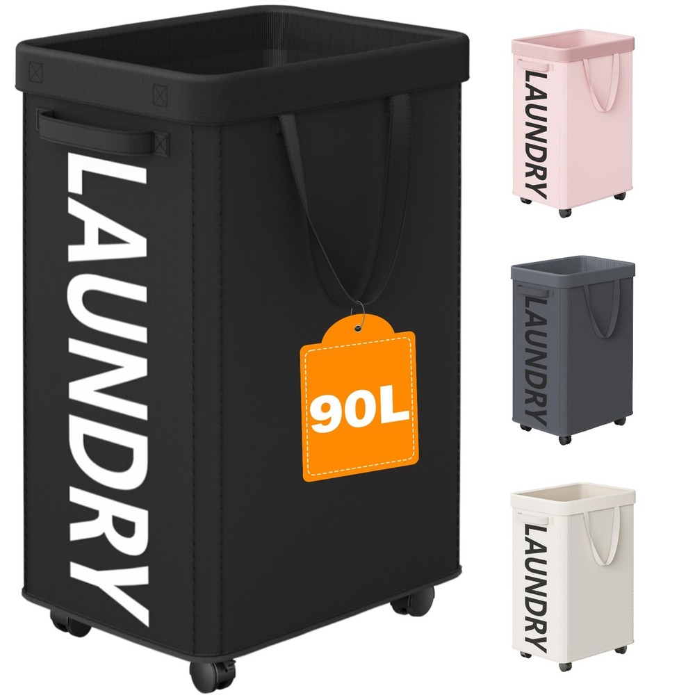 Laundry Basket With Wheels 90L Rolling Laundry Hamper Mesh Bag Dorm Pro