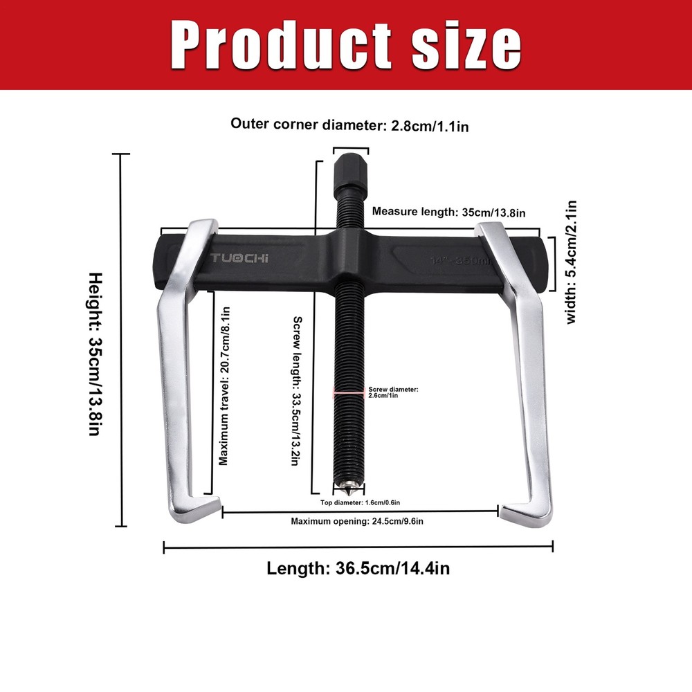 2 Jaw Gear Puller Adjustable Bearing Puller Gears Removal Tool 14 inch
